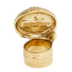 Pre Owned Yves Saint Laurent Metallic White Glass Cabochon Arty Ring Size EU 54.5