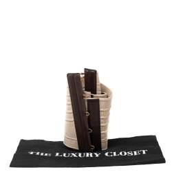 Pre Owned Yves Saint Laurent Beige/Brown Leather and Elastic Hook Corset Waist Belt S