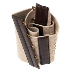 Pre Owned Yves Saint Laurent Beige/Brown Leather and Elastic Hook Corset Waist Belt S