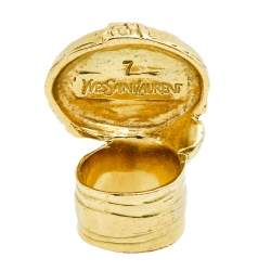 Pre Owned Yves Saint Laurent Black Cabochon Arty Gold Tone Ring