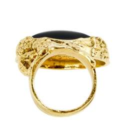 Pre Owned Yves Saint Laurent Black Cabochon Arty Gold Tone Ring