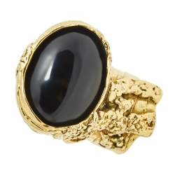 Pre Owned Yves Saint Laurent Black Cabochon Arty Gold Tone Ring