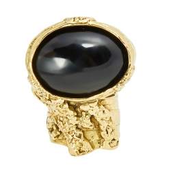 Pre Owned Yves Saint Laurent Black Cabochon Arty Gold Tone Ring