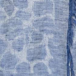 Yves Saint Laurent Blue Patterned Linen & Cotton Scarf