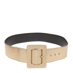 Pre Owned Yves Saint Laurent Gold Leather Buckle Waist Belt 95CM
