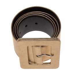 Pre Owned Yves Saint Laurent Gold Leather Buckle Waist Belt 95CM