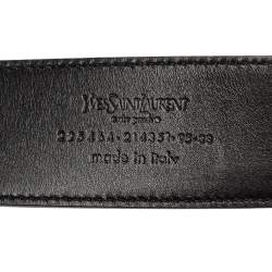 Pre Owned Yves Saint Laurent Grey/Black Leather Monogram Round Belt 95CM