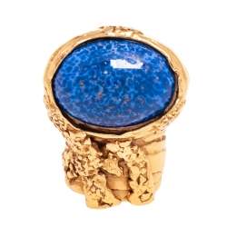 Pre Owned Yves Saint Laurent Arty Blue Glass Cabochon Oval Ring Size 7