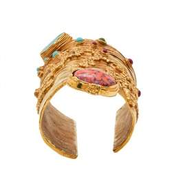 Pre Owned Yves Saint Laurent Gold Tone Arty Ovale Cuff Bracelet M