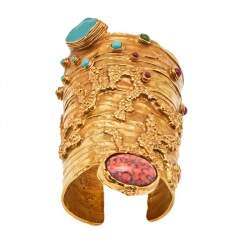Pre Owned Yves Saint Laurent Gold Tone Arty Ovale Cuff Bracelet M