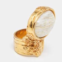 Pre Owned Yves Saint Laurent Glass Cabochon Arty Oval Ring Size EU 54.5