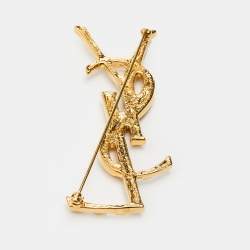 Pre Owned Yves Saint Laurent Gold Tone Opyum Monogram Pin Brooch