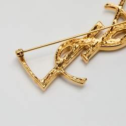 Pre Owned Yves Saint Laurent Gold Tone Opyum Monogram Pin Brooch