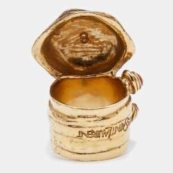 Pre Owned Yves Saint Laurent Gold Tone Red Gripoix Arty Ring EU 60
