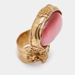 Pre Owned Yves Saint Laurent Arty Pink Glass Cabochon Oval Ring Size 6