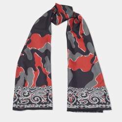 Yves Saint Laurent Multicolour Camo Print Silk Scarf