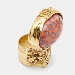 Pre Owned Yves Saint Laurent Coral Glass Cabochon Arty Ring EU 49