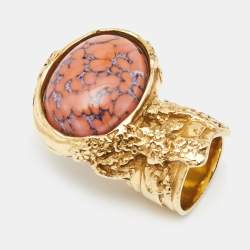 Pre Owned Yves Saint Laurent Coral Glass Cabochon Arty Ring EU 49