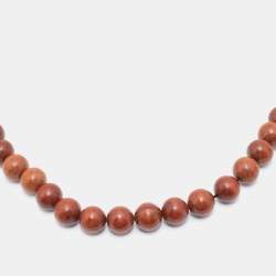 Pre Owned Yves Saint Laurent Wood Beads and Velvet Bow Long Necklace