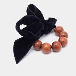 Pre Owned سوار إيف سان لوران فيونكة قطيفة وخرز خشب