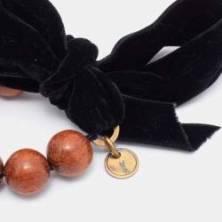 Pre Owned سوار إيف سان لوران فيونكة قطيفة وخرز خشب