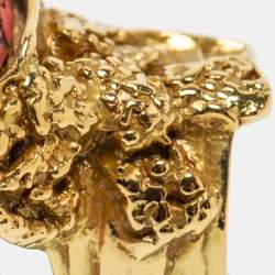 Pre Owned Yves Saint Laurent Arty Coral Glass Cabochon Gold Tone Ring Size 55