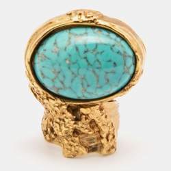 Yves Saint Laurent Gold Tone Glass Cabochon Arty Ring Size EU 52