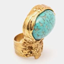 Yves Saint Laurent Gold Tone Glass Cabochon Arty Ring Size EU 52