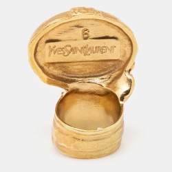 Yves Saint Laurent Gold Tone Glass Cabochon Arty Ring Size EU 52