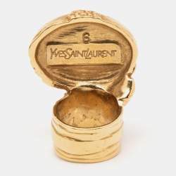 مملوكة مسبقًا Yves Saint Laurent Gold Tone Coral Cabochon Arty Ring Size EU 52
