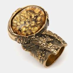 Yves Saint Laurent Arty Glass Cabochon Gold Tone Ring Size EU 54.5