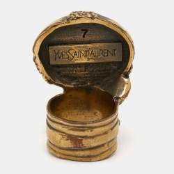 Yves Saint Laurent Arty Glass Cabochon Gold Tone Ring Size EU 54.5