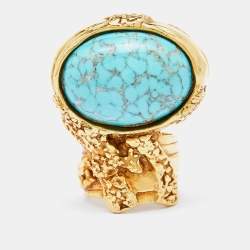 Yves Saint Laurent Gold Tone Turquoise Cabochon Arty Ring Size EU 49