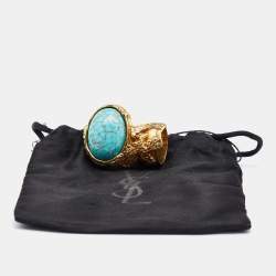 Yves Saint Laurent Gold Tone Turquoise Cabochon Arty Ring Size EU 49