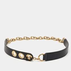 Yves Saint Laurent Black Leather Chain Detail Waist Belt 80CM