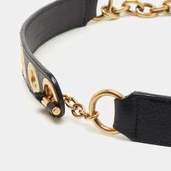 Yves Saint Laurent Black Leather Chain Detail Waist Belt 80CM