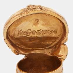 Pre Owned Yves Saint Laurent Gold Tone Blue Glass Cabochon Arty Ring Size EU 54.5