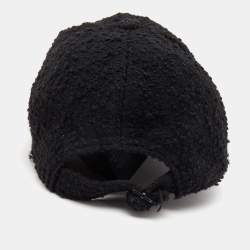  Saint Laurent Black Logo Wool Boucle Tweed Baseball Cap Size 57