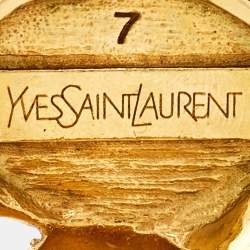 Pre Owned Yves Saint Laurent Arty Glass Gold Tone Ring Size 55
