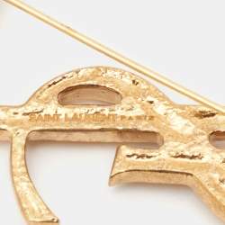 Saint Laurent Paris Opyum Crocodile Gold Tone Brooch