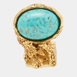 Yves Saint Laurent Gold Tone Glass Cabochon Arty Ring Size EU 52
