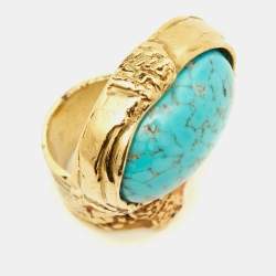 Yves Saint Laurent Gold Tone Glass Cabochon Arty Ring Size EU 52