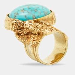Yves Saint Laurent Gold Tone Glass Cabochon Arty Ring Size EU 52