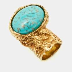 Yves Saint Laurent Gold Tone Glass Cabochon Arty Ring Size EU 52