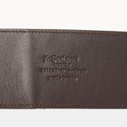 Yves Saint Laurent Brown Leopard Print Calfhair and Leather Wide Buckle Belt 100CM
