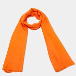 Yves Saint Laurent Orange Cashmere Fringed Scarf 