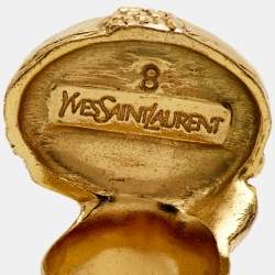 Yves Saint Laurent Arty Glass Gold Tone Ring Size 57