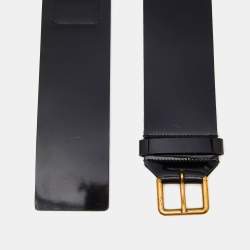 Pre Owned Yves Saint Laurent Black Glossy Leather Buckle Wide Belt 80CM