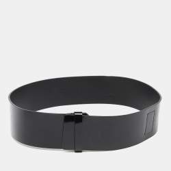 Pre Owned Yves Saint Laurent Black Glossy Leather Buckle Wide Belt 80CM