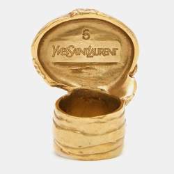 Pre Owned Yves Saint Laurent Arty Glass Gold Tone Ring Size 52
